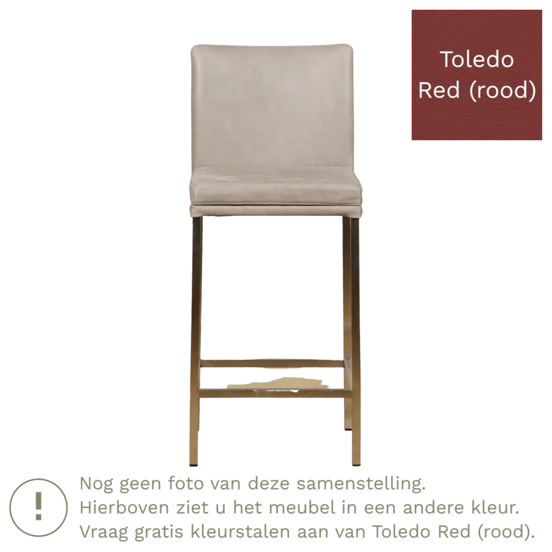 afbeelding van Leren barkruk Break laag - Toledo Red (rood) - Poten staal vierkant RVS