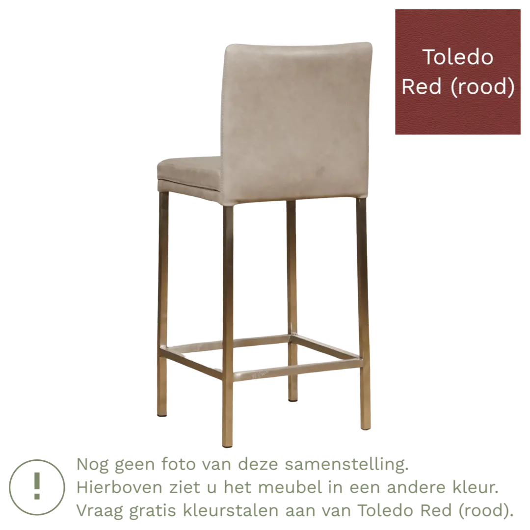 afbeelding van Leren barkruk Break laag - Toledo Red (rood) - Poten staal vierkant RVS