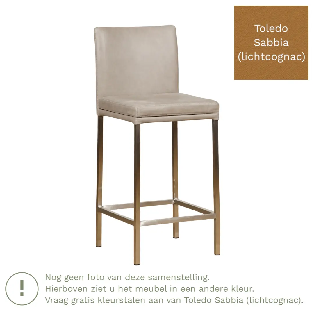 afbeelding van Leren barkruk Break laag - Toledo Sabbia (lichtcognac) - Poten staal vierkant RVS