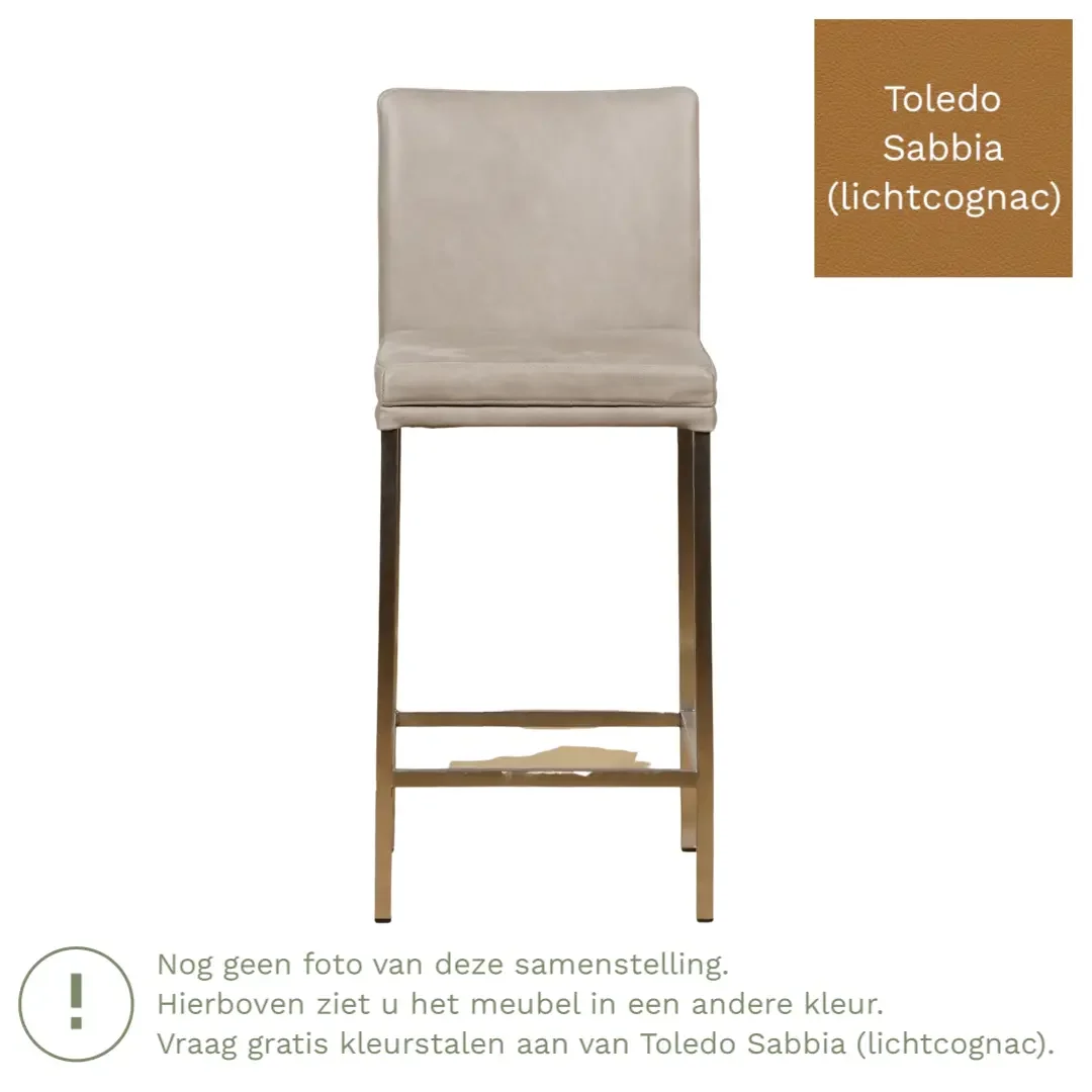 afbeelding van Leren barkruk Break laag - Toledo Sabbia (lichtcognac) - Poten staal vierkant RVS