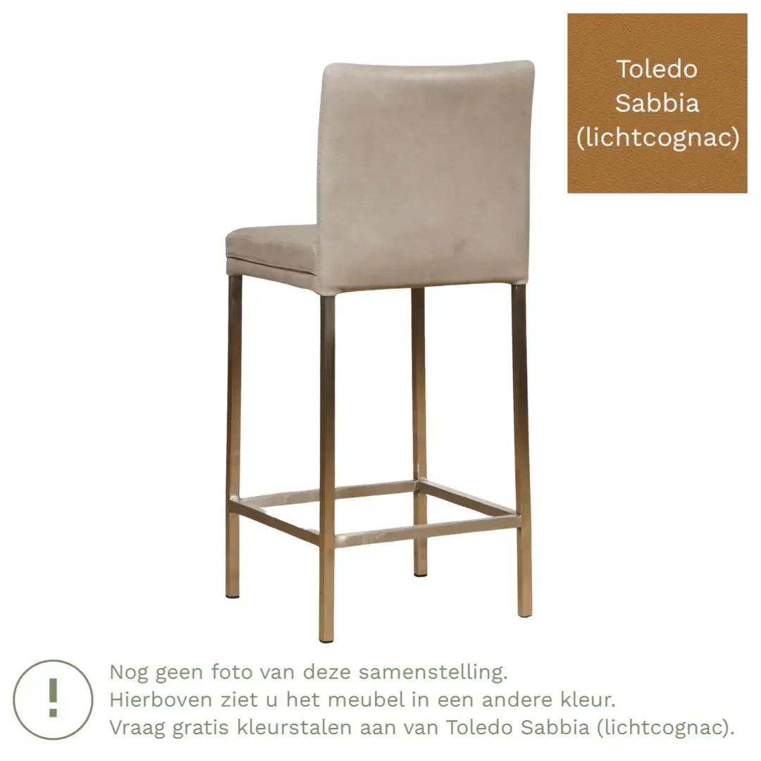 afbeelding van Leren barkruk Break laag - Toledo Sabbia (lichtcognac) - Poten staal vierkant RVS