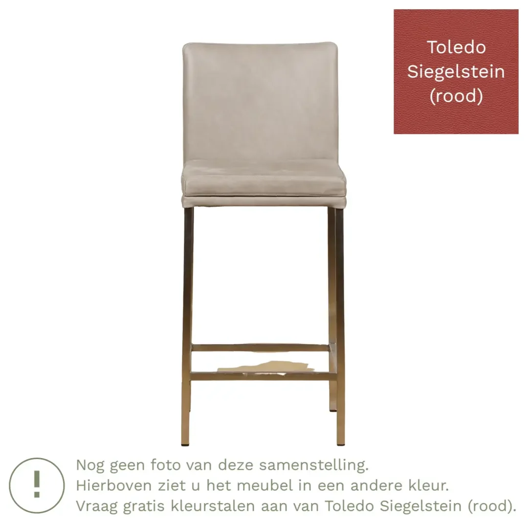 afbeelding van Leren barkruk Break laag - Toledo Siegelstein (rood) - Poten staal vierkant RVS