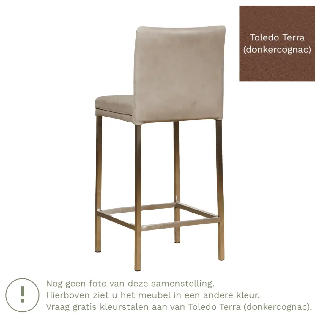 afbeelding van Leren barkruk Break laag - Toledo Terra (donkercognac) - Poten staal vierkant RVS