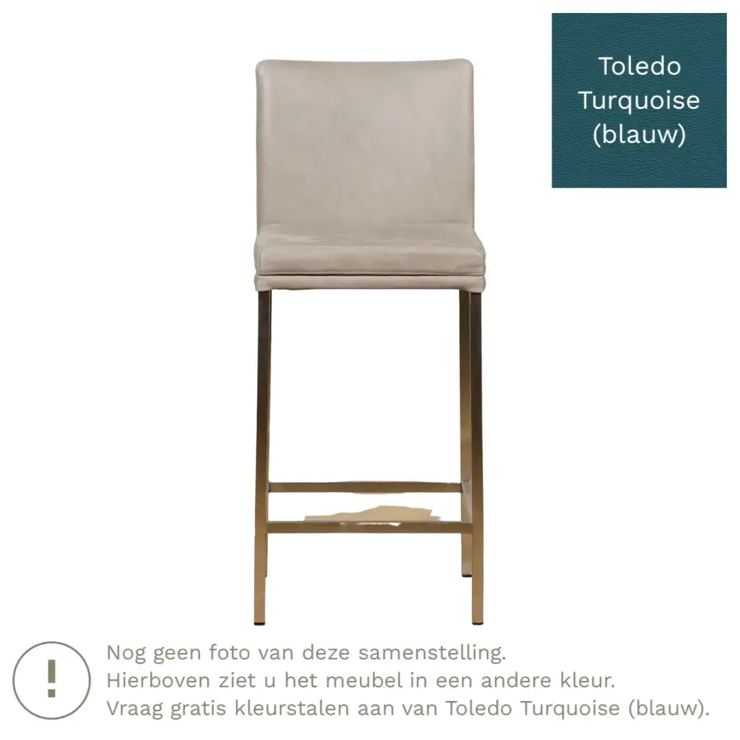 afbeelding van Leren barkruk Break laag - Toledo Turquoise (blauw) - Poten staal vierkant zwart