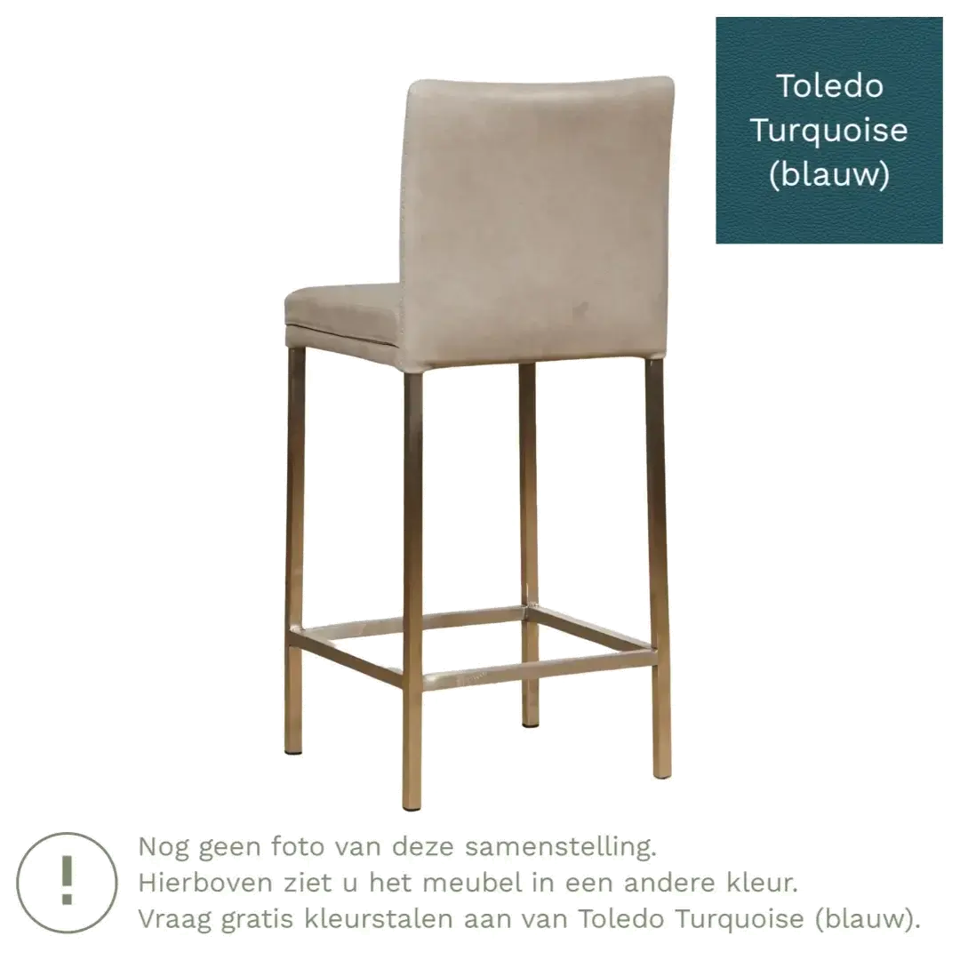 afbeelding van Leren barkruk Break laag - Toledo Turquoise (blauw) - Poten staal vierkant zwart