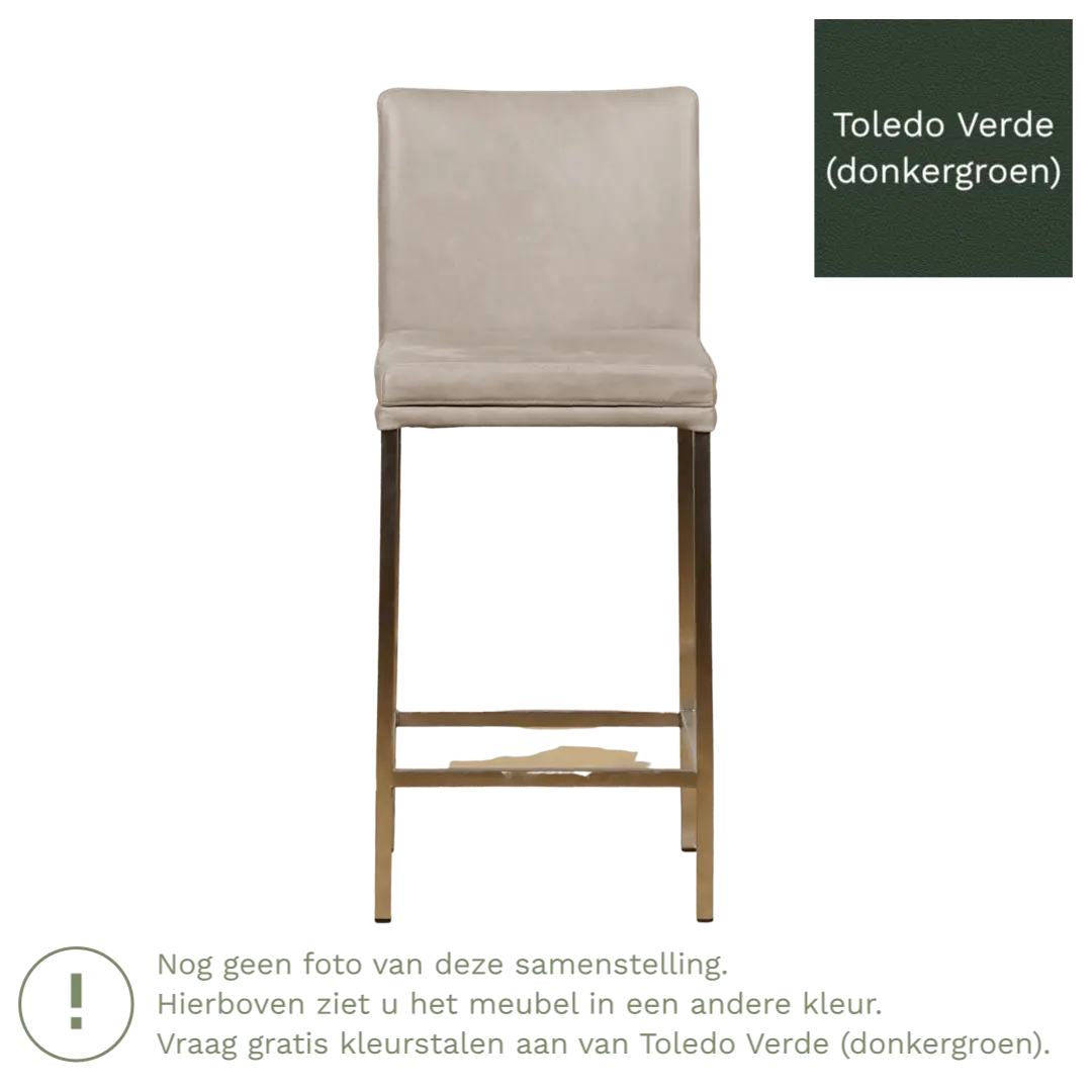 afbeelding van Leren barkruk Break laag - Toledo Verde (donkergroen) - Poten staal vierkant RVS