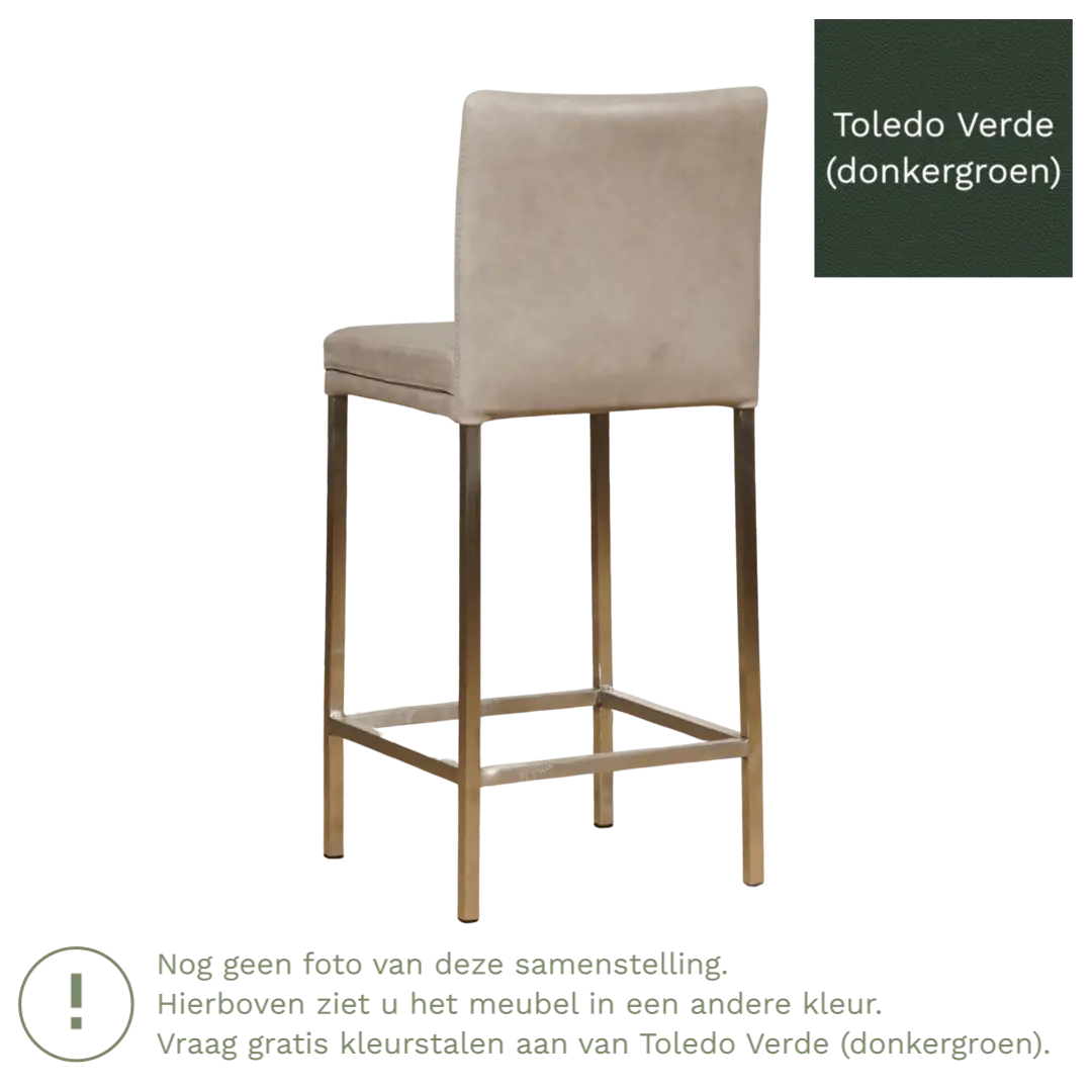 afbeelding van Leren barkruk Break laag - Toledo Verde (donkergroen) - Poten staal vierkant RVS