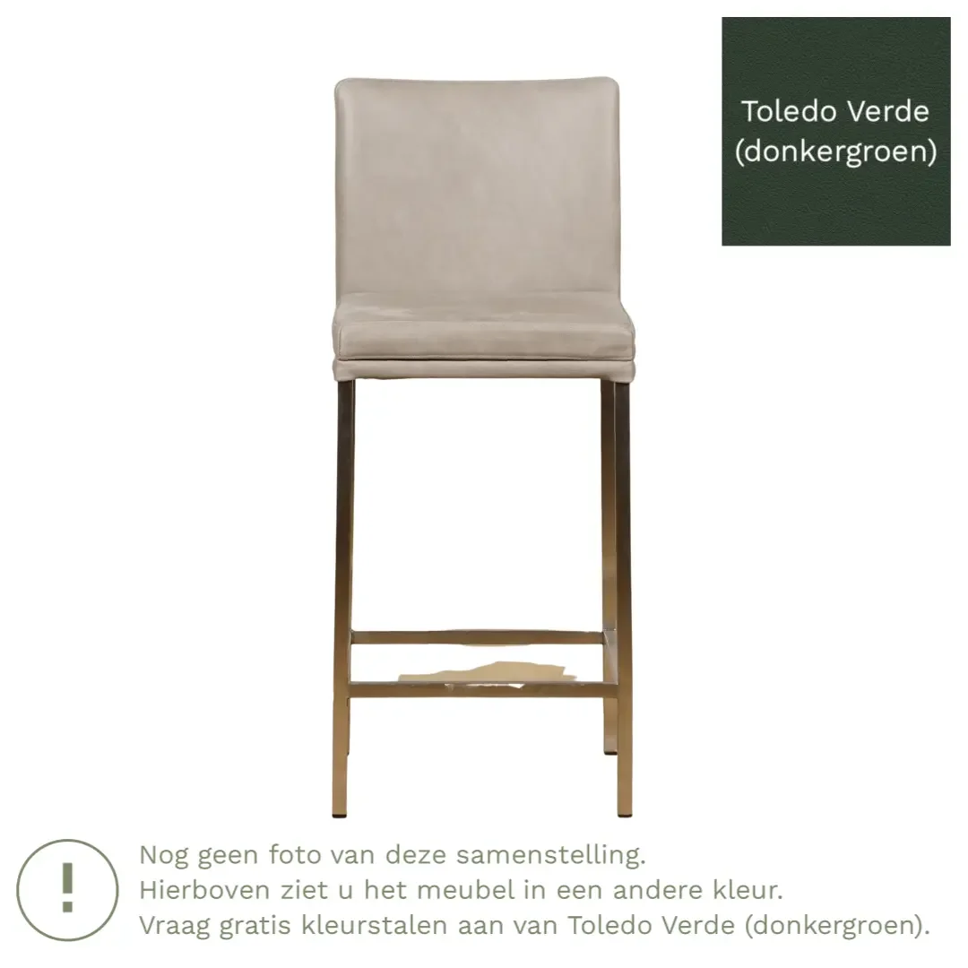 afbeelding van Leren barkruk Break laag - Toledo Verde (donkergroen) - Poten staal vierkant zwart