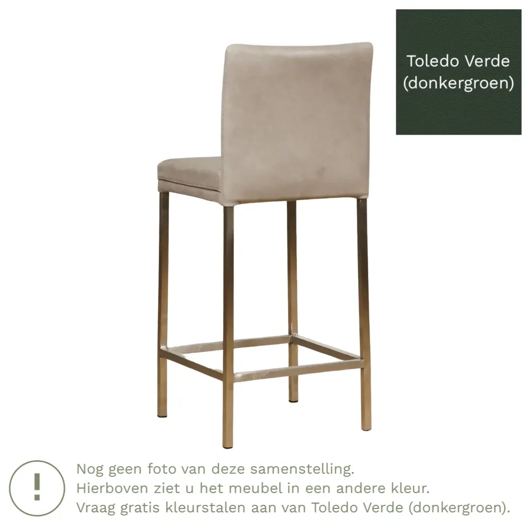 afbeelding van Leren barkruk Break laag - Toledo Verde (donkergroen) - Poten staal vierkant zwart