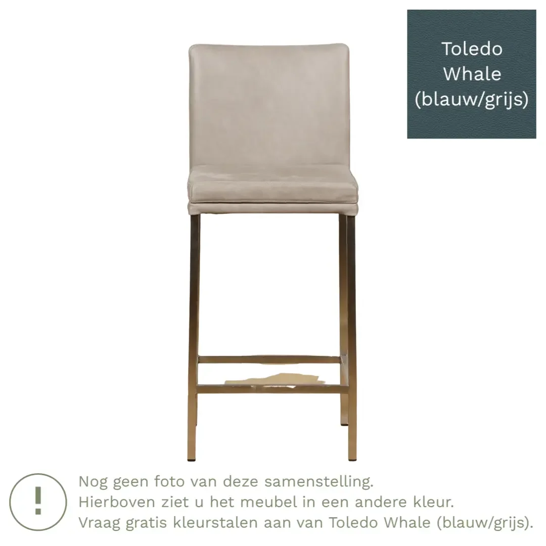 afbeelding van Leren barkruk Break laag - Toledo Whale (blauw/grijs) - Poten staal vierkant zwart