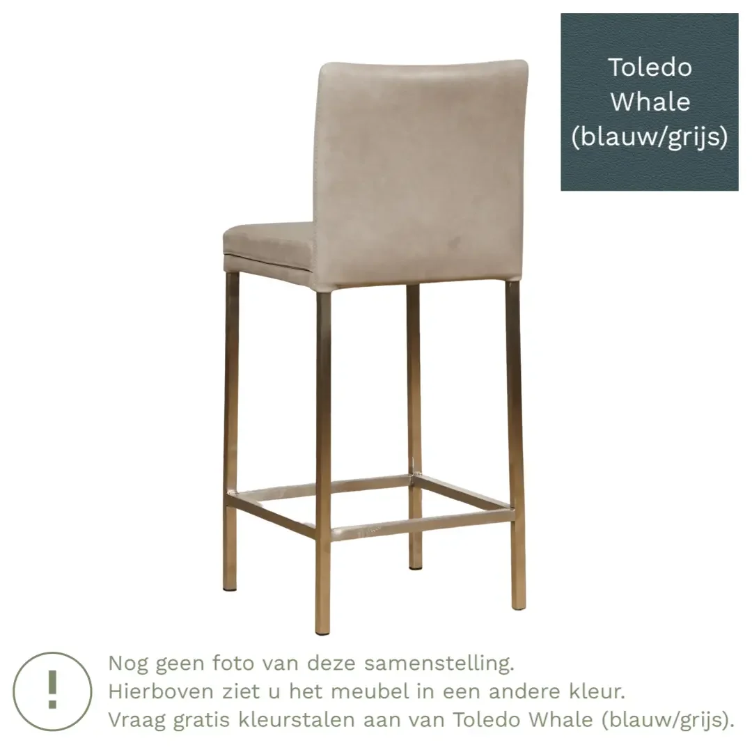 afbeelding van Leren barkruk Break laag - Toledo Whale (blauw/grijs) - Poten staal vierkant zwart