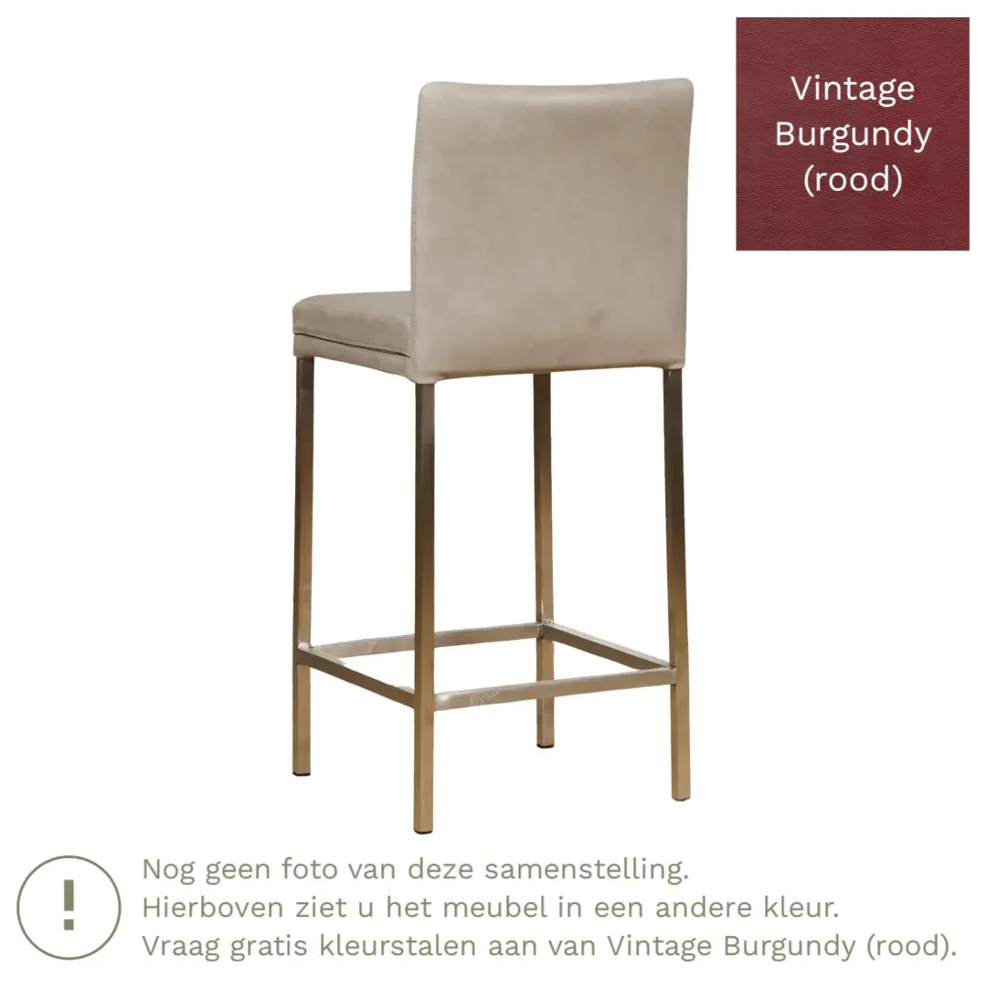 afbeelding van Leren barkruk Break laag - Vintage Burgundy (rood) - Poten staal vierkant RVS