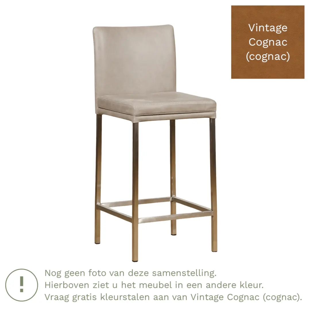 afbeelding van Leren barkruk Break laag - Vintage Cognac (cognac) - Poten staal vierkant zwart