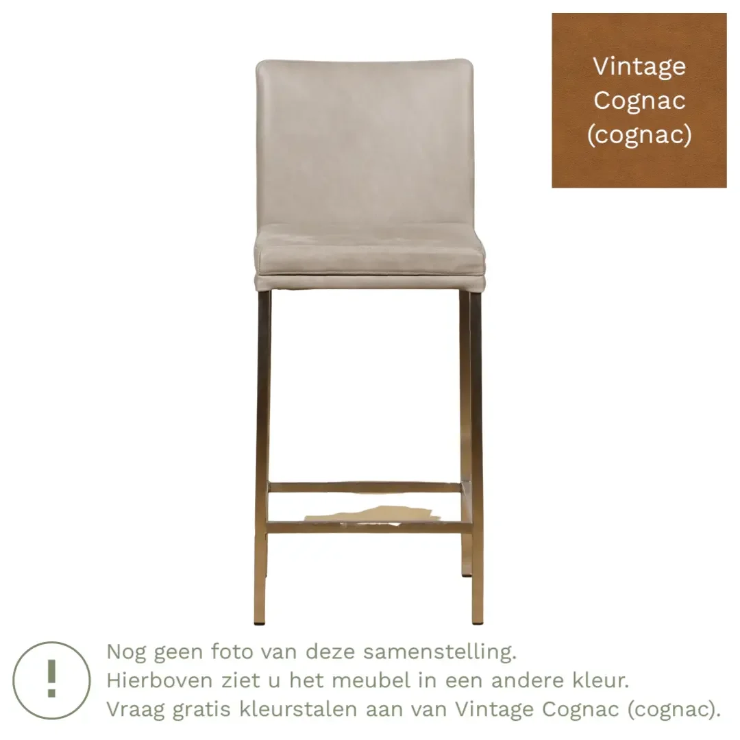 afbeelding van Leren barkruk Break laag - Vintage Cognac (cognac) - Poten staal vierkant zwart