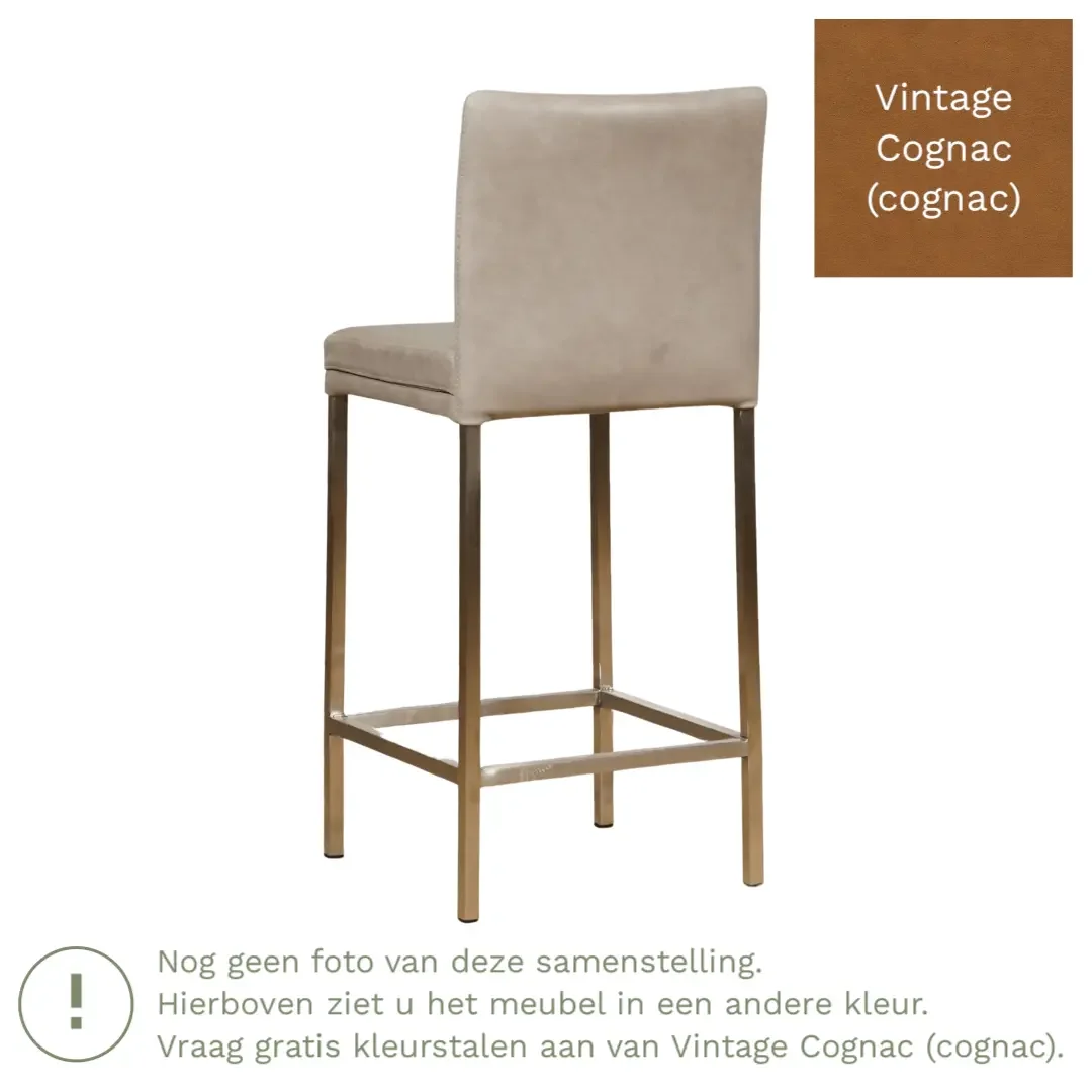 afbeelding van Leren barkruk Break laag - Vintage Cognac (cognac) - Poten staal vierkant zwart
