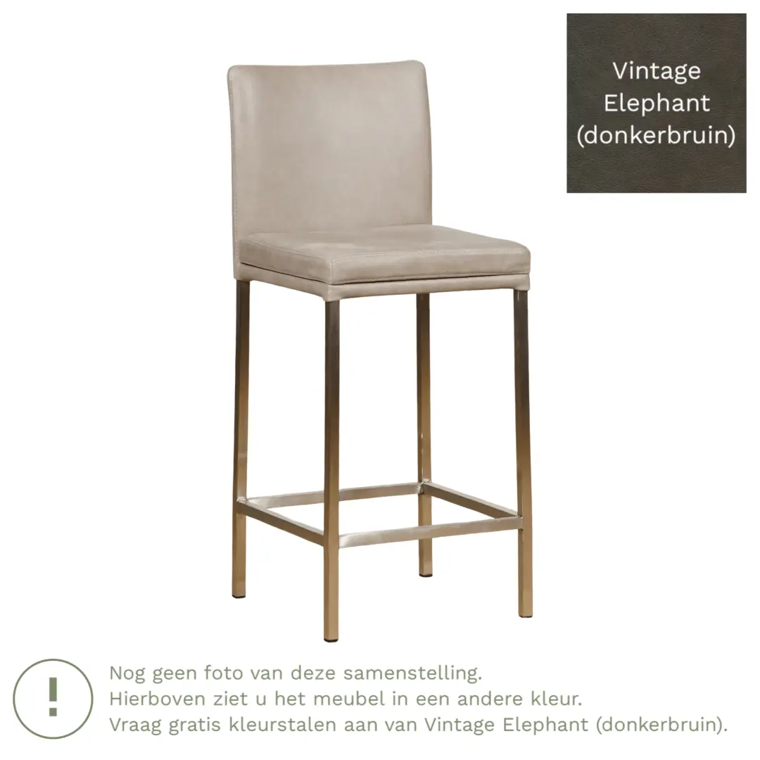 afbeelding van Leren barkruk Break laag - Vintage Elephant (donkerbruin) - Poten staal vierkant zwart