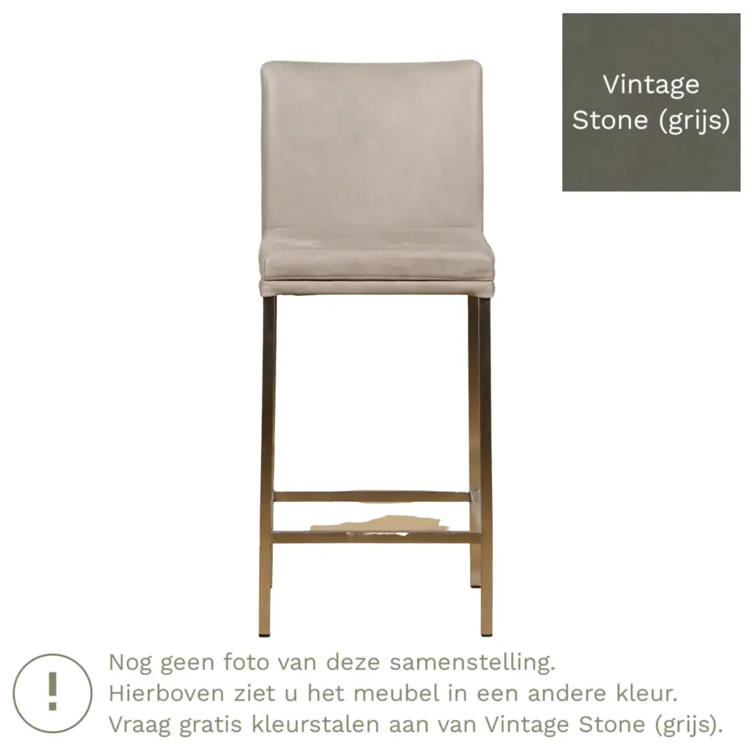 afbeelding van Leren barkruk Break laag - Vintage Stone (grijs) - Poten staal vierkant zwart