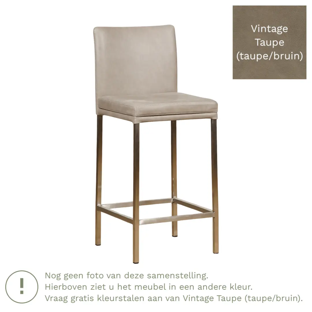 afbeelding van Leren barkruk Break laag - Vintage Taupe (taupe/bruin) - Poten staal vierkant RVS