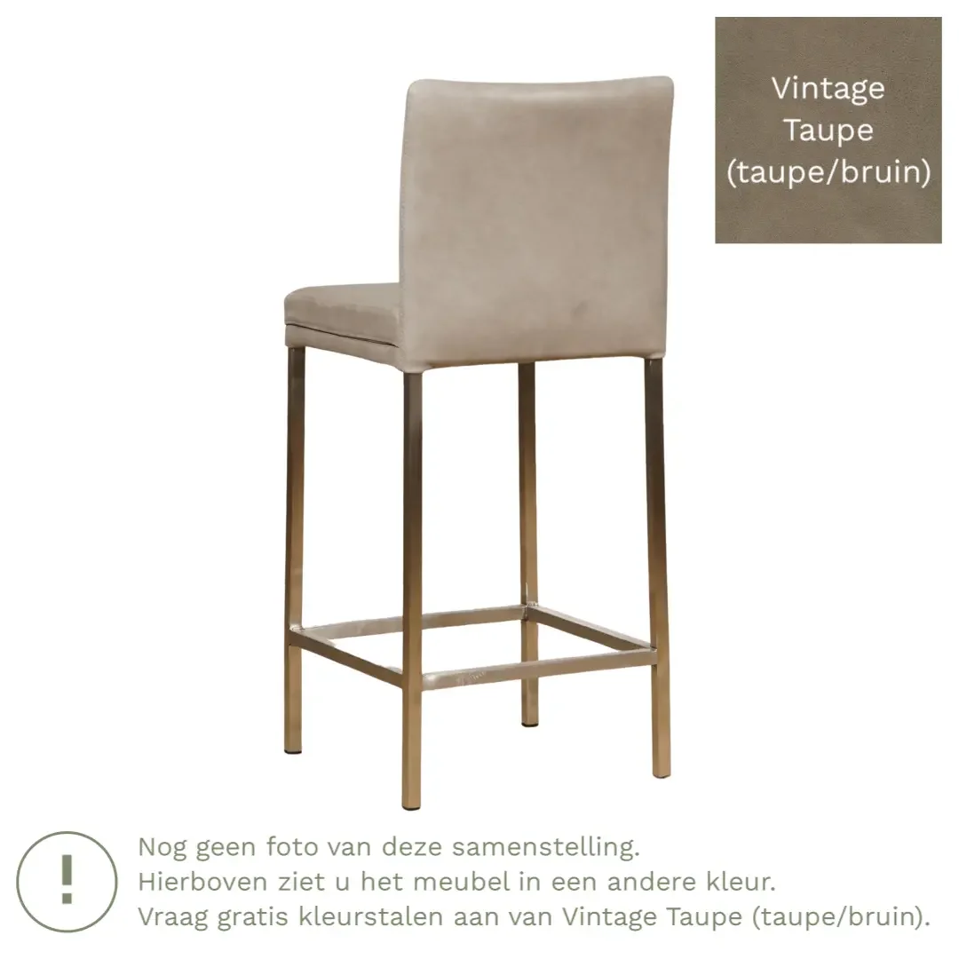 afbeelding van Leren barkruk Break laag - Vintage Taupe (taupe/bruin) - Poten staal vierkant RVS