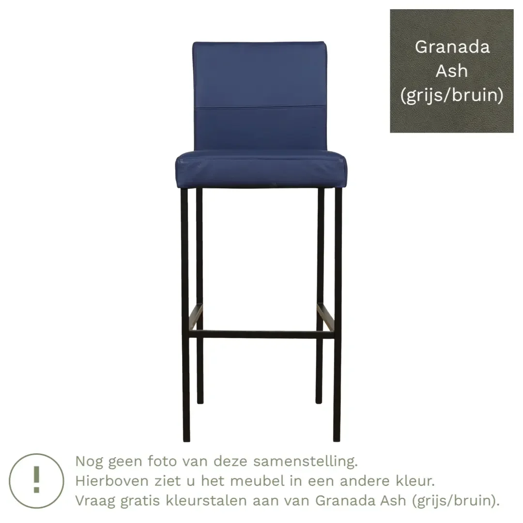 afbeelding van Leren barkruk Bright hoog - Granada Ash (grijs/bruin) - Poten staal vierkant zwart