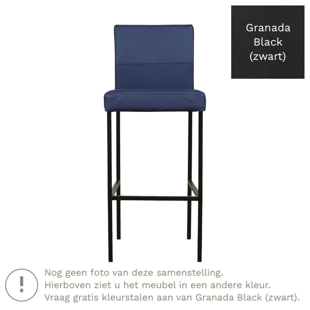 afbeelding van Leren barkruk Bright hoog - Granada Black (zwart) - Poten staal vierkant RVS