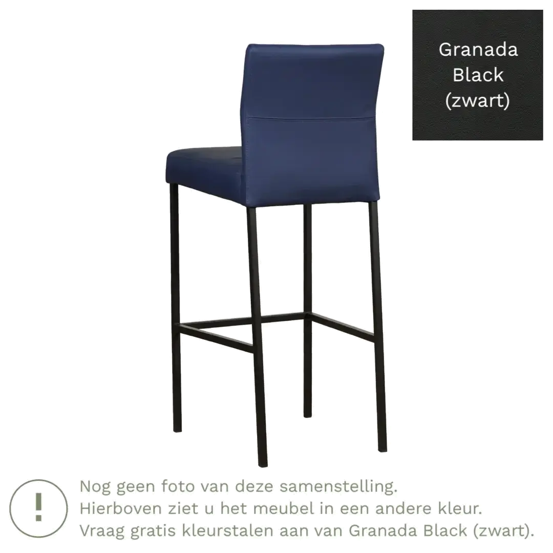afbeelding van Leren barkruk Bright hoog - Granada Black (zwart) - Poten staal vierkant RVS
