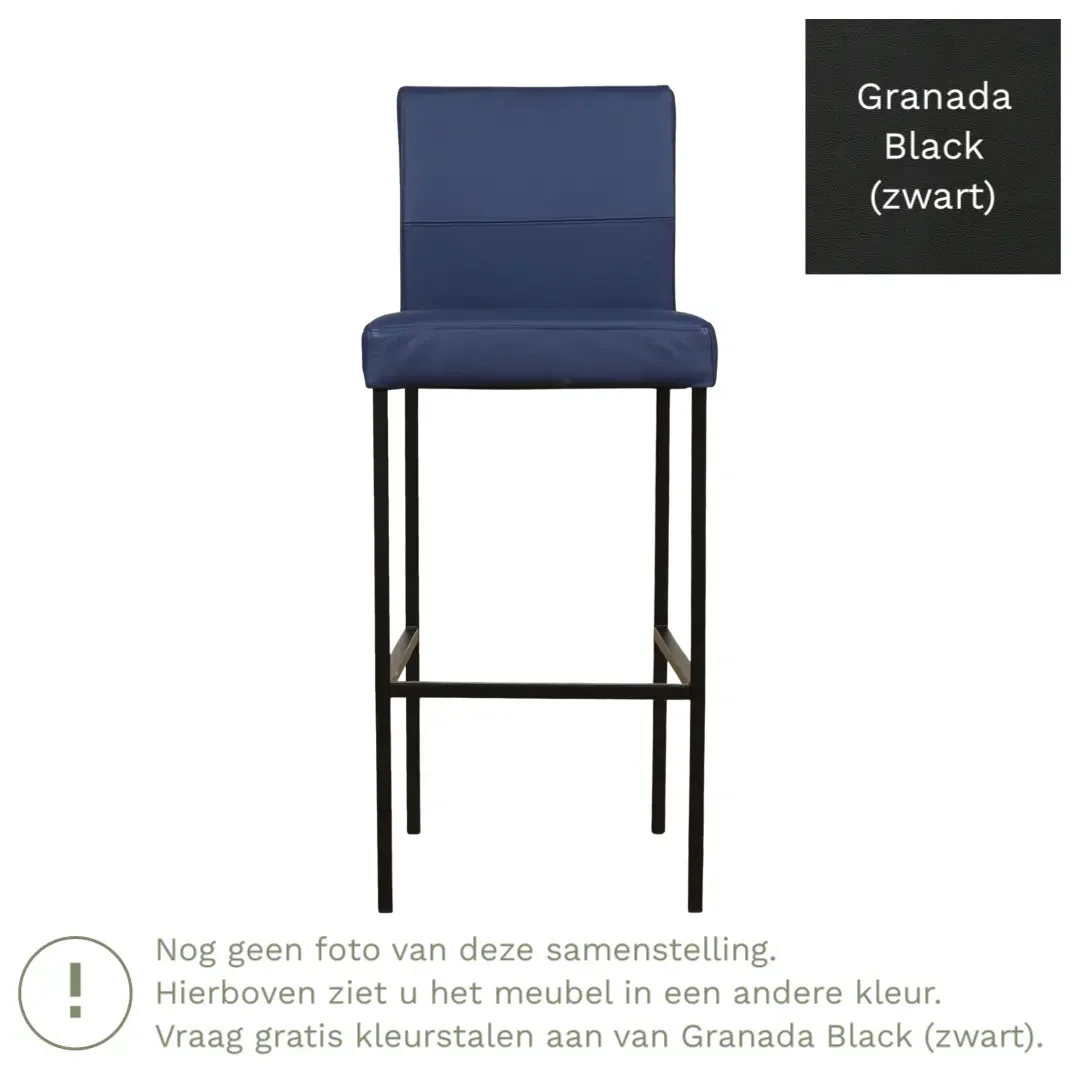 afbeelding van Leren barkruk Bright hoog - Granada Black (zwart) - Poten staal vierkant zwart
