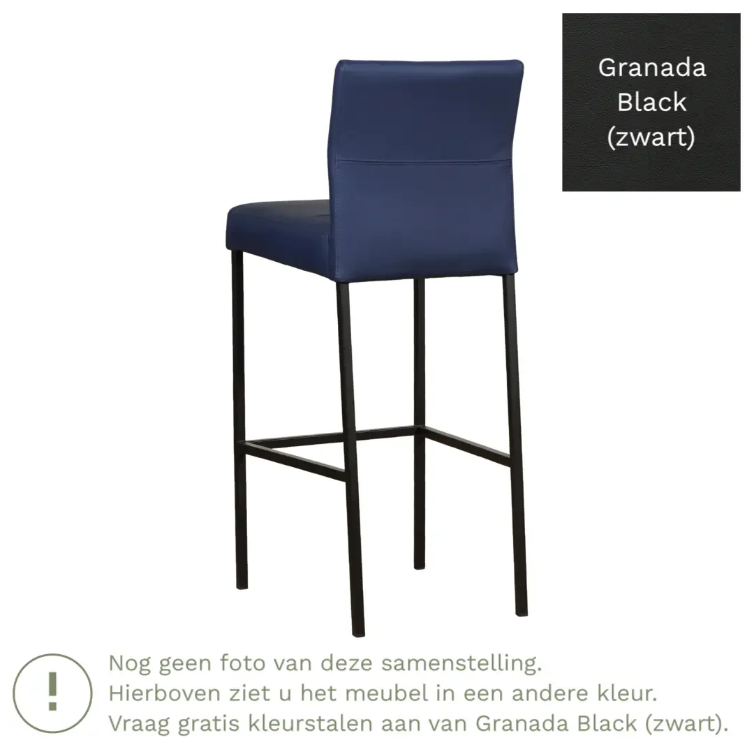 afbeelding van Leren barkruk Bright hoog - Granada Black (zwart) - Poten staal vierkant zwart