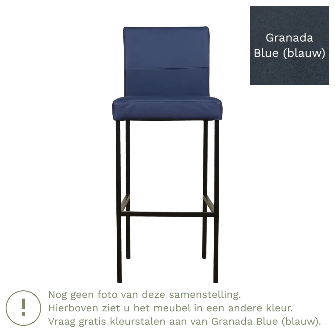 afbeelding van Leren barkruk Bright hoog - Granada Blue (blauw) - Poten staal vierkant RVS