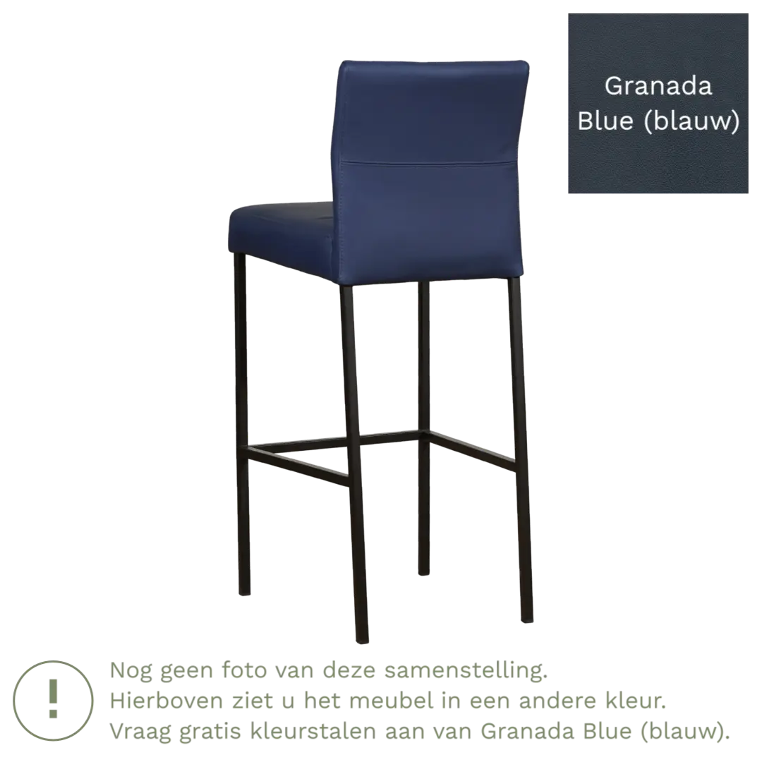 afbeelding van Leren barkruk Bright hoog - Granada Blue (blauw) - Poten staal vierkant RVS