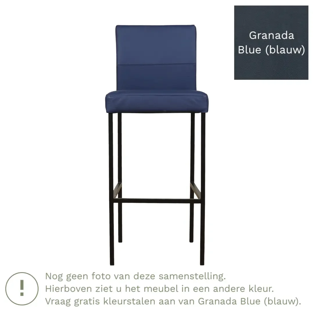 afbeelding van Leren barkruk Bright hoog - Granada Blue (blauw) - Poten staal vierkant zwart