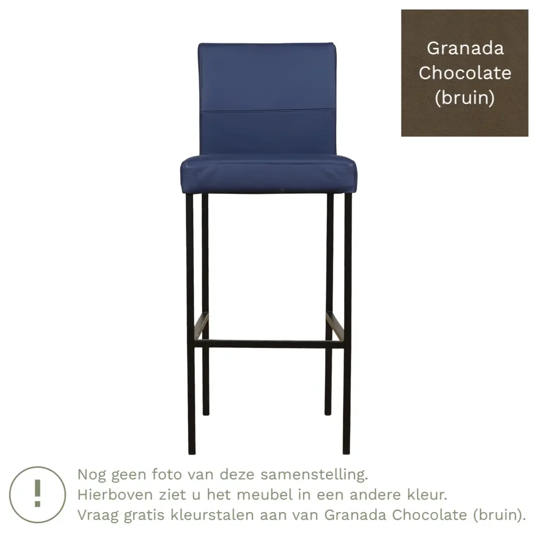 afbeelding van Leren barkruk Bright hoog - Granada Chocolate (bruin) - Poten staal vierkant RVS