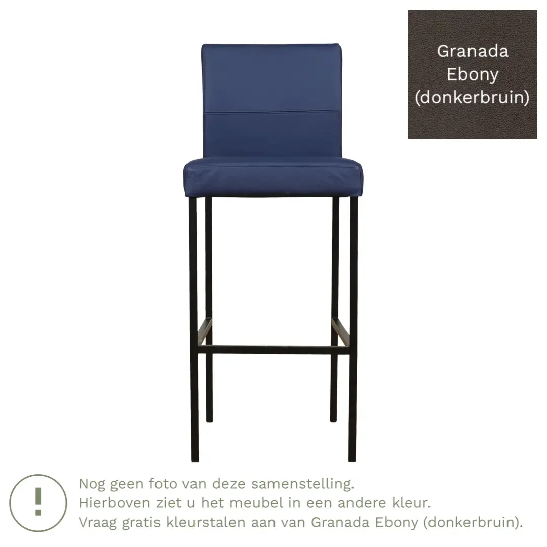 afbeelding van Leren barkruk Bright hoog - Granada Ebony (donkerbruin) - Poten staal vierkant zwart