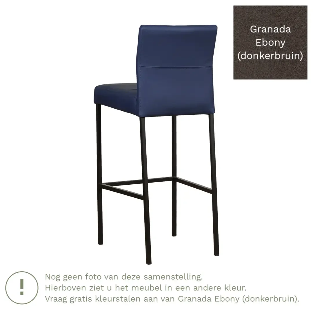 afbeelding van Leren barkruk Bright hoog - Granada Ebony (donkerbruin) - Poten staal vierkant zwart