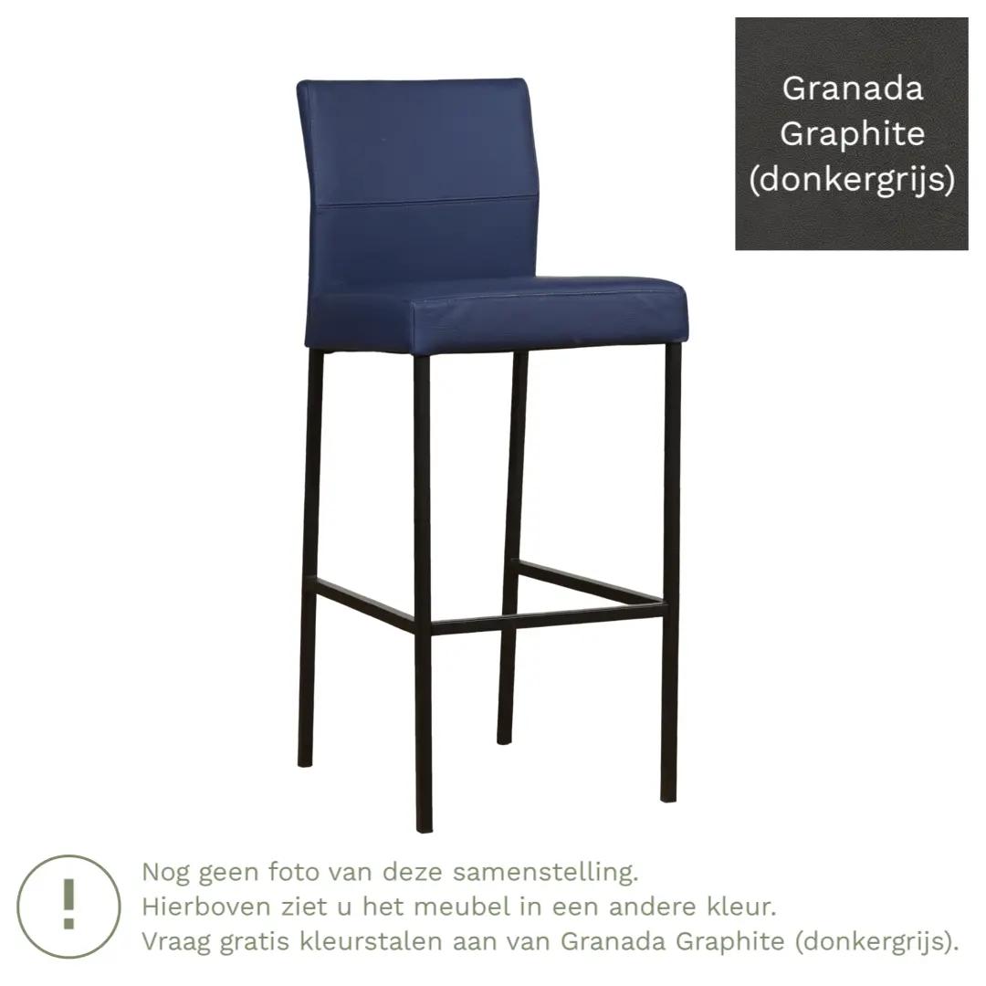 afbeelding van Leren barkruk Bright hoog - Granada Graphite (donkergrijs) - Poten staal vierkant RVS