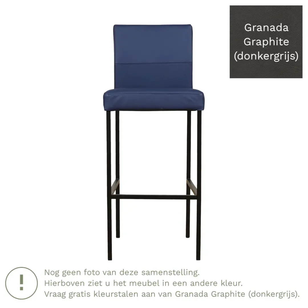 afbeelding van Leren barkruk Bright hoog - Granada Graphite (donkergrijs) - Poten staal vierkant RVS