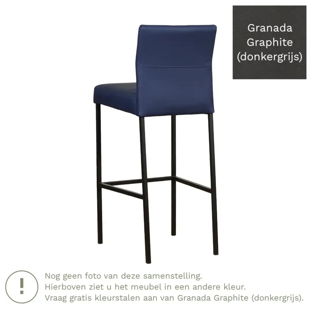 afbeelding van Leren barkruk Bright hoog - Granada Graphite (donkergrijs) - Poten staal vierkant RVS