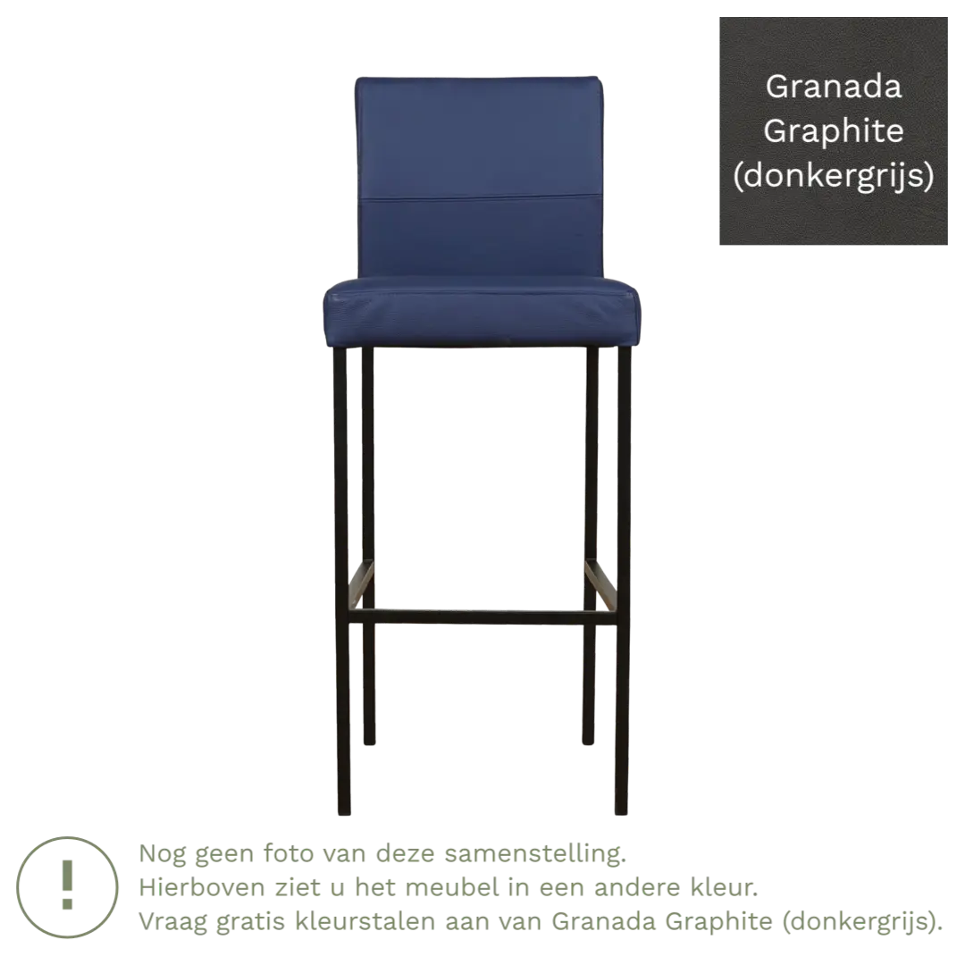 afbeelding van Leren barkruk Bright hoog - Granada Graphite (donkergrijs) - Poten staal vierkant zwart