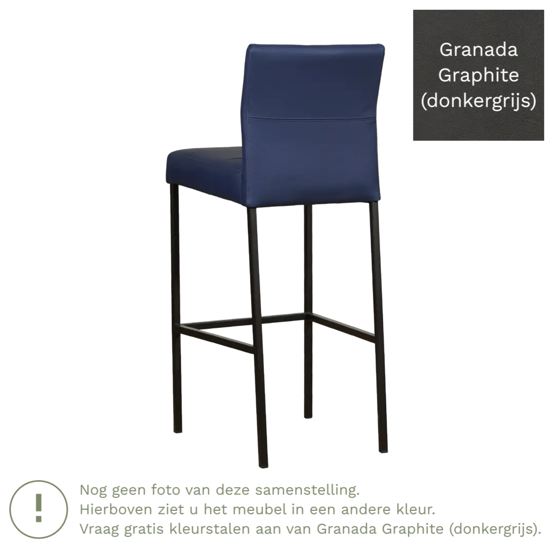 afbeelding van Leren barkruk Bright hoog - Granada Graphite (donkergrijs) - Poten staal vierkant zwart