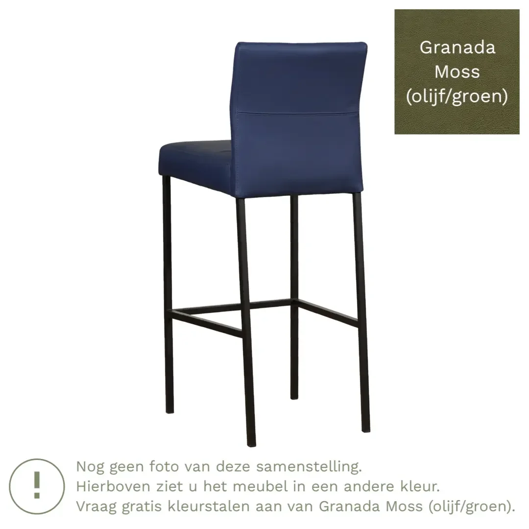 afbeelding van Leren barkruk Bright hoog - Granada Moss (olijf/groen) - Poten staal vierkant zwart