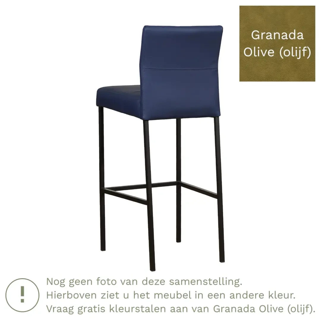 afbeelding van Leren barkruk Bright hoog - Granada Olive (olijf) - Poten staal vierkant zwart