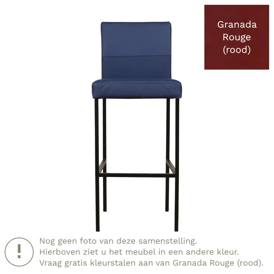 afbeelding van Leren barkruk Bright hoog - Granada Rouge (rood) - Poten staal vierkant zwart