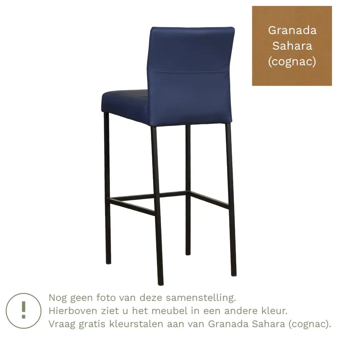 afbeelding van Leren barkruk Bright hoog - Granada Sahara (cognac) - Poten staal vierkant RVS