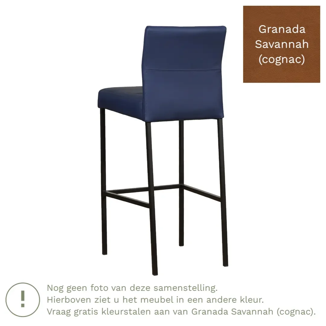 afbeelding van Leren barkruk Bright hoog - Granada Savannah (cognac) - Poten staal vierkant RVS