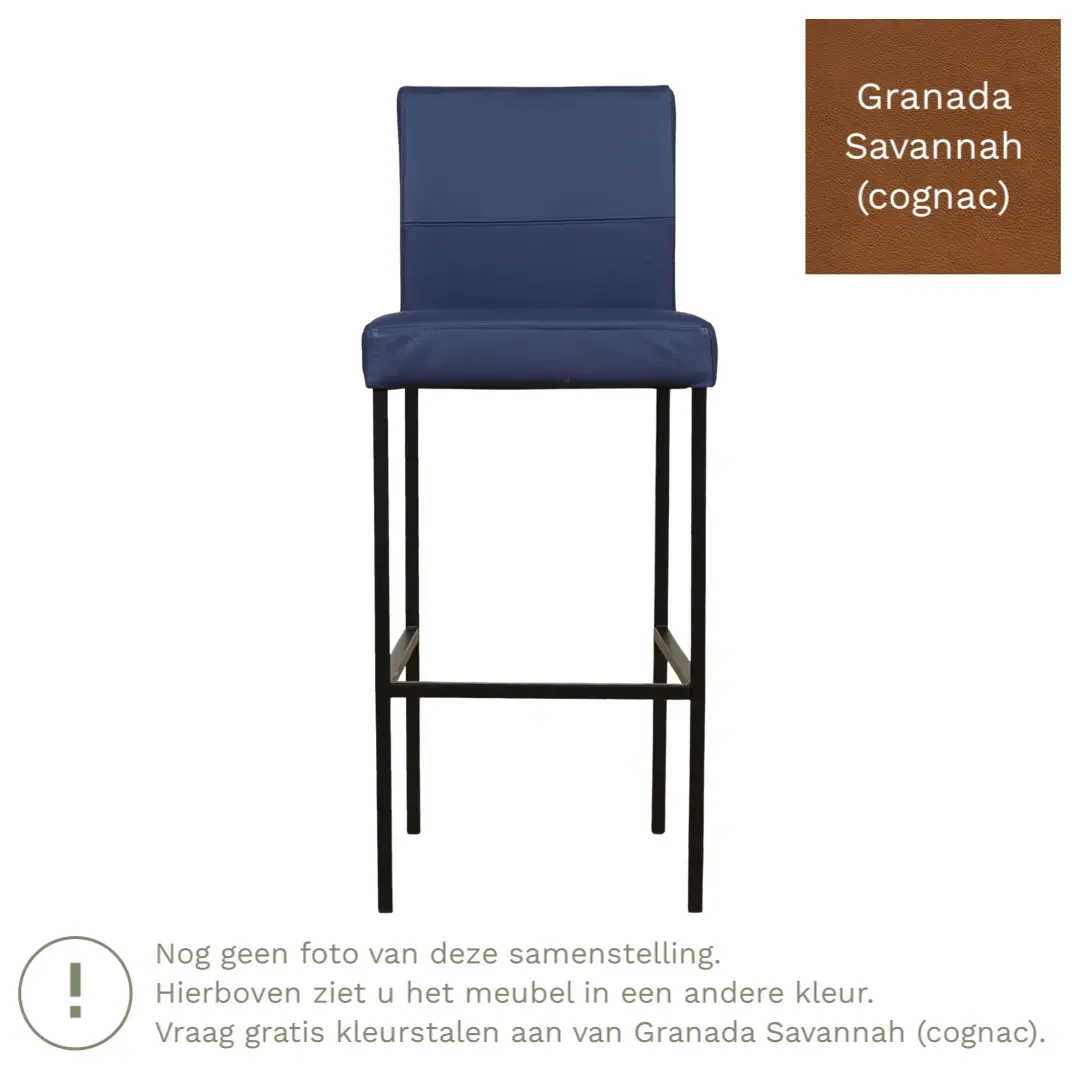 afbeelding van Leren barkruk Bright hoog - Granada Savannah (cognac) - Poten staal vierkant zwart