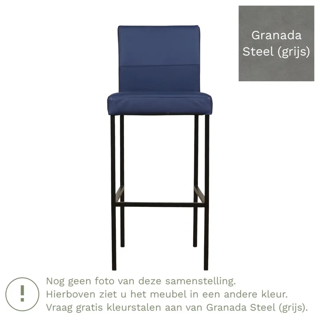 afbeelding van Leren barkruk Bright hoog - Granada Steel (grijs) - Poten staal vierkant RVS