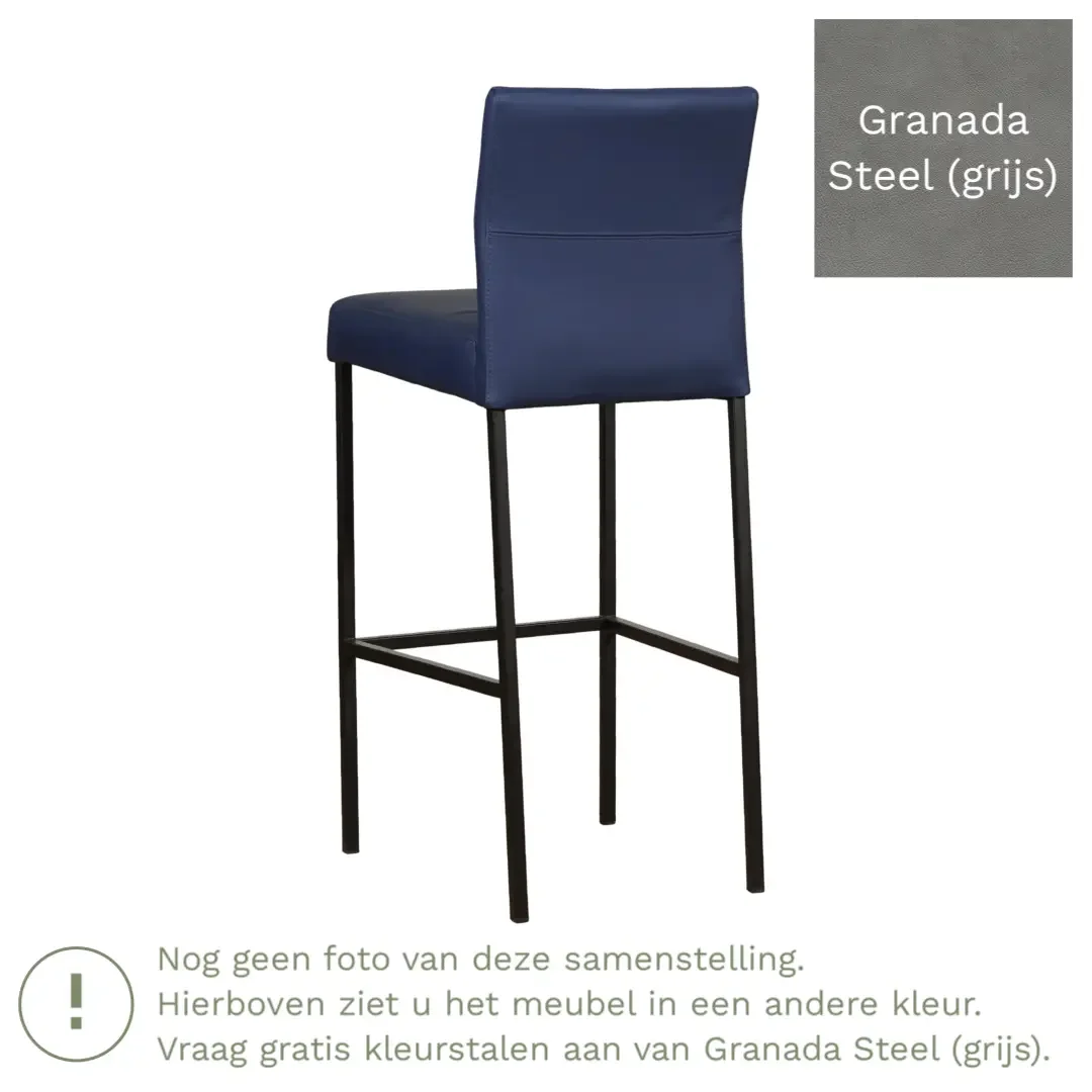 afbeelding van Leren barkruk Bright hoog - Granada Steel (grijs) - Poten staal vierkant RVS