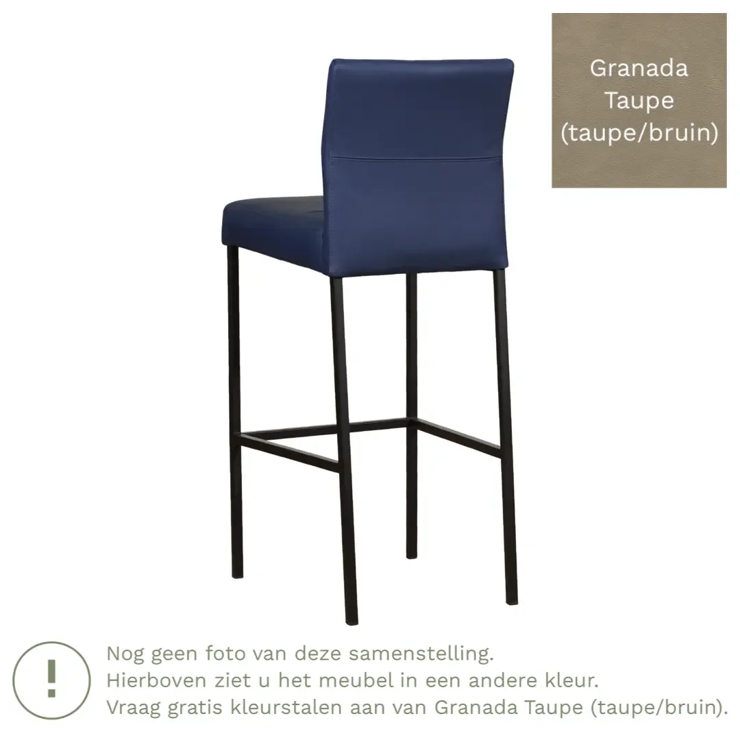 afbeelding van Leren barkruk Bright hoog - Granada Taupe (taupe/bruin) - Poten staal vierkant RVS
