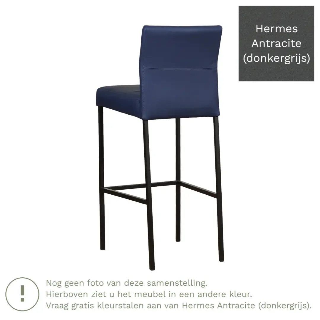 afbeelding van Leren barkruk Bright hoog - Hermes Antracite (donkergrijs) - Poten staal vierkant RVS
