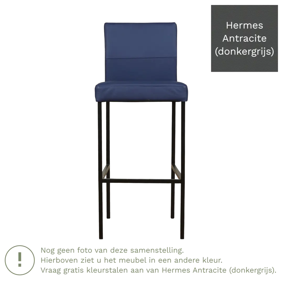 afbeelding van Leren barkruk Bright hoog - Hermes Antracite (donkergrijs) - Poten staal vierkant zwart